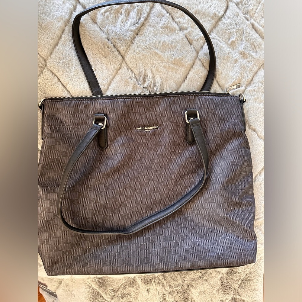 Karl Lagerfeld nylon shoulder bag zipper tote bag with leather handle straps